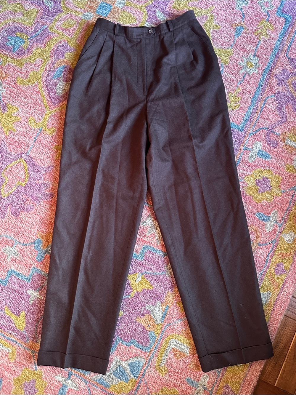 Vintage Ralph Lauren 100% Wool Women’s Dark Brown Pleated Dress Pants Size 8